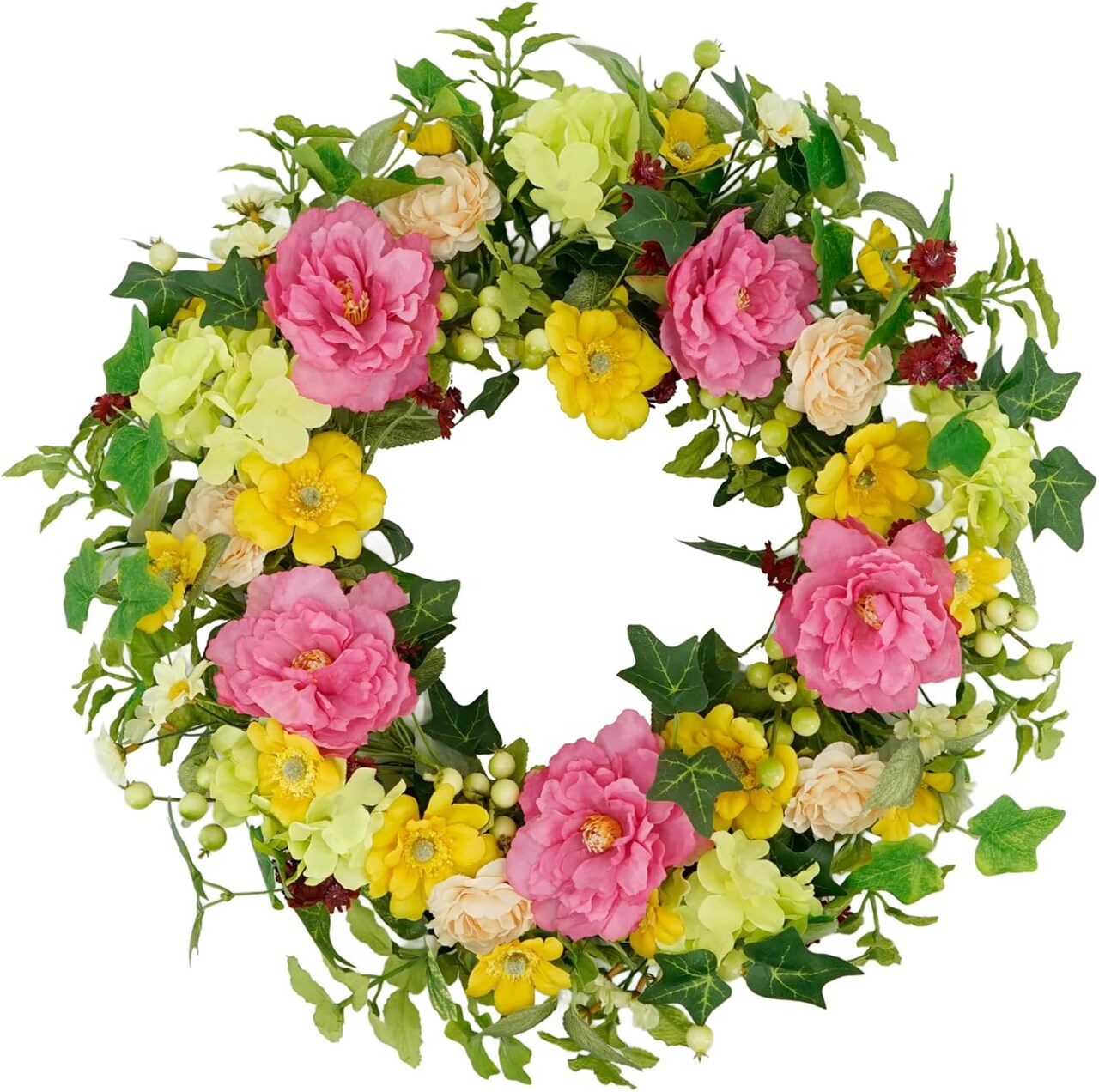 18" Summer Wreaths for Front Door, Floral Green Foliage Wreath with Peony, Green Eucalyptus Leaves for Indoor Outdoor Farmhouse Home Porch Wall Window Decor